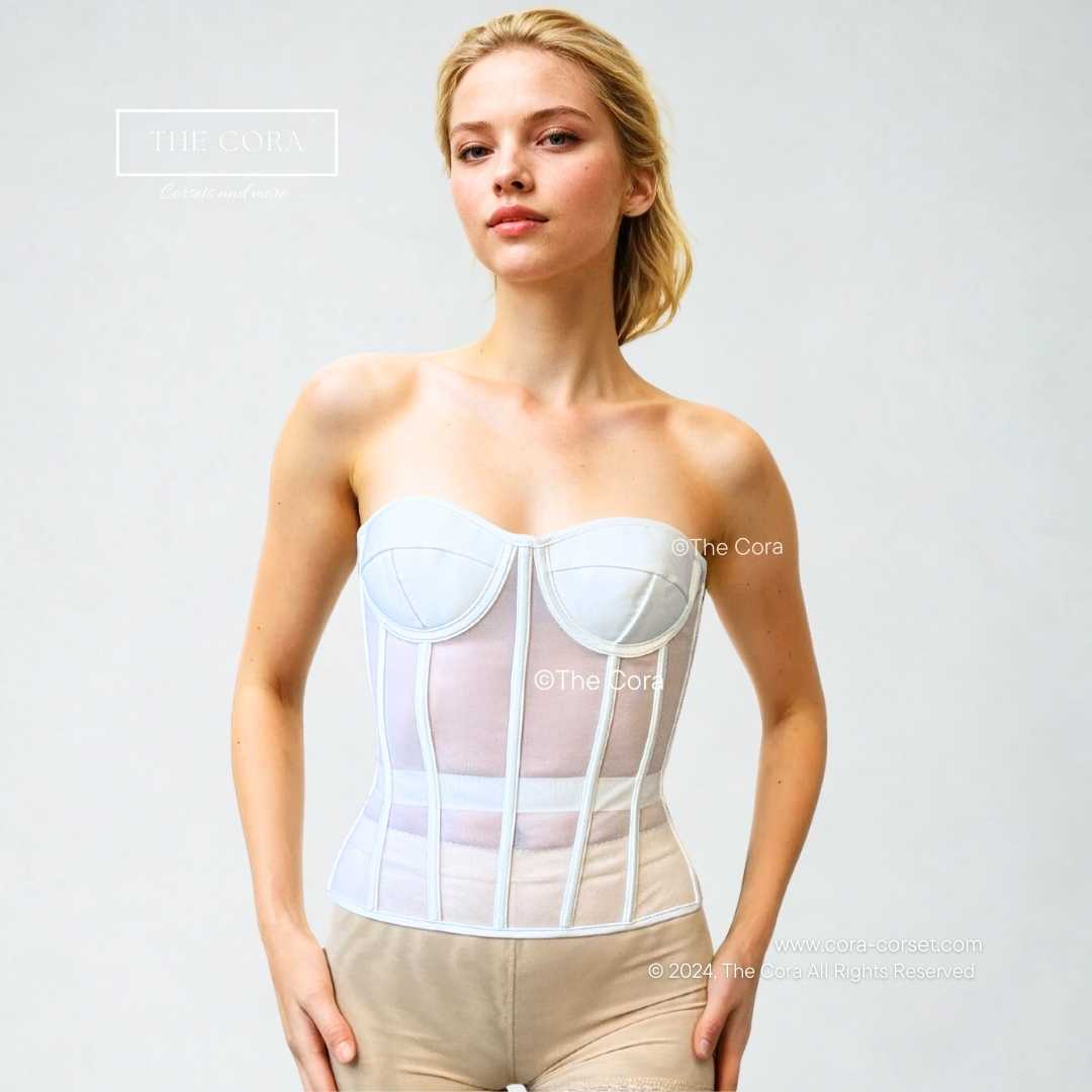 Ava Mesh Corset Top White