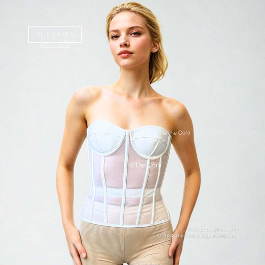 Ava Mesh Corset Top White