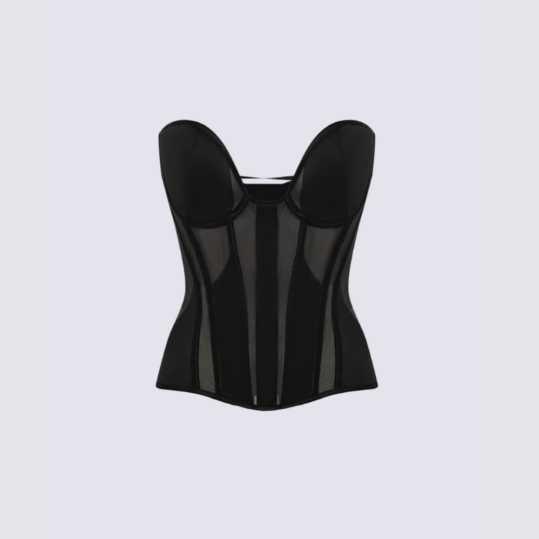 Luna Mesh Corset Top Black