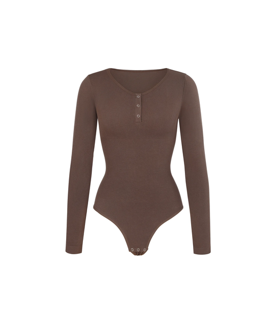 Seamless Button Sleeve - Light Support - Brown