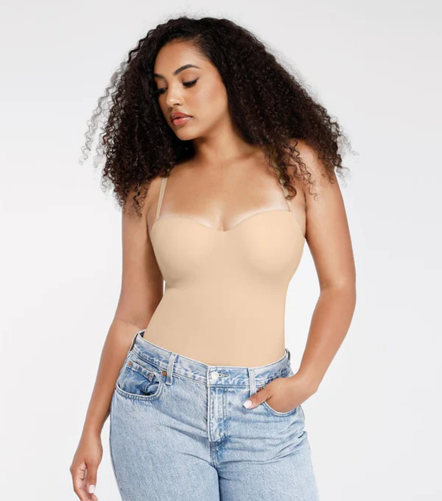 Strap Removable Waist And Abdomen Shaping Thong Bodysuit