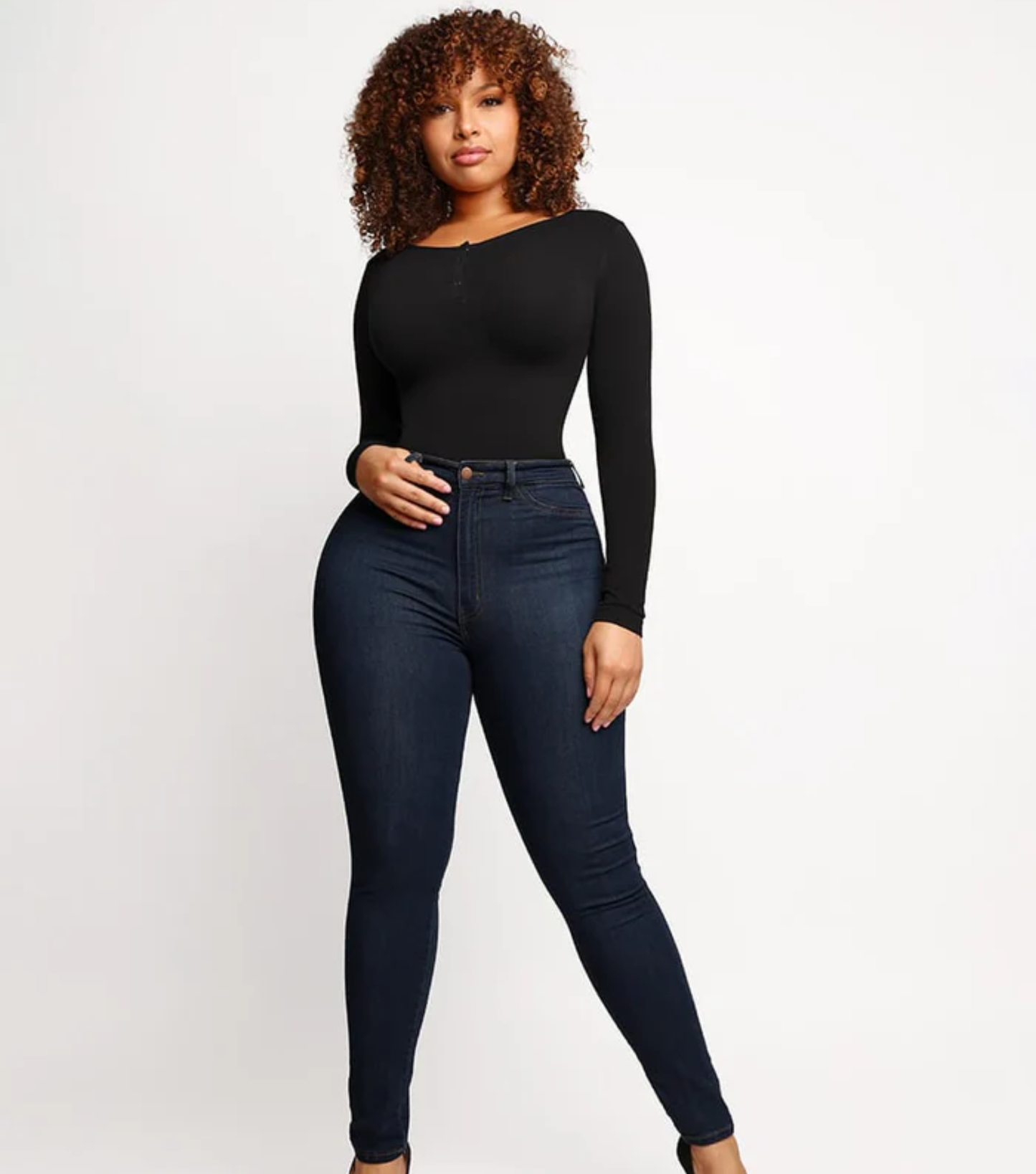 Seamless Button Sleeve - Light Support - Black