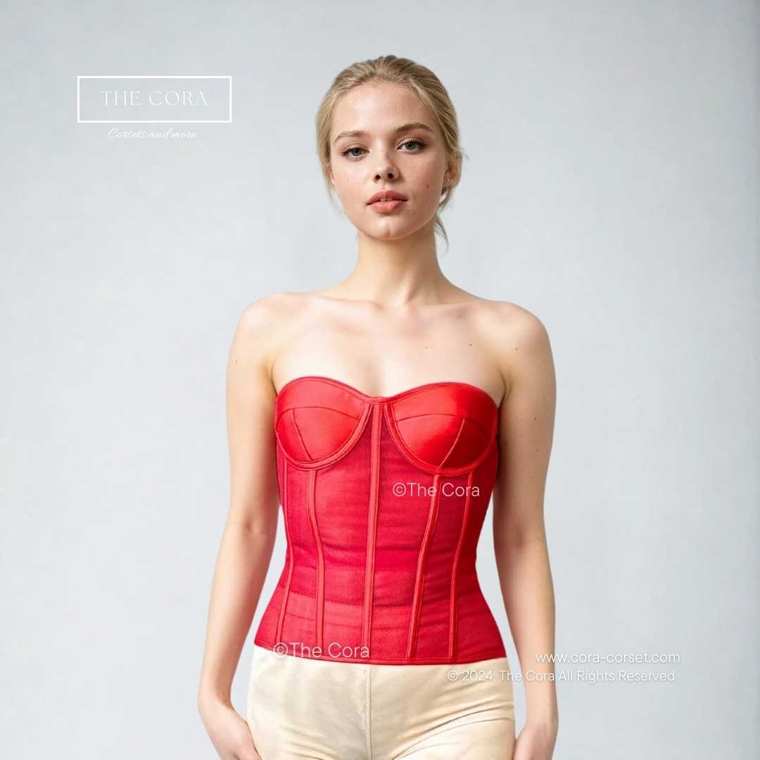 Ava Mesh Corset Top Red