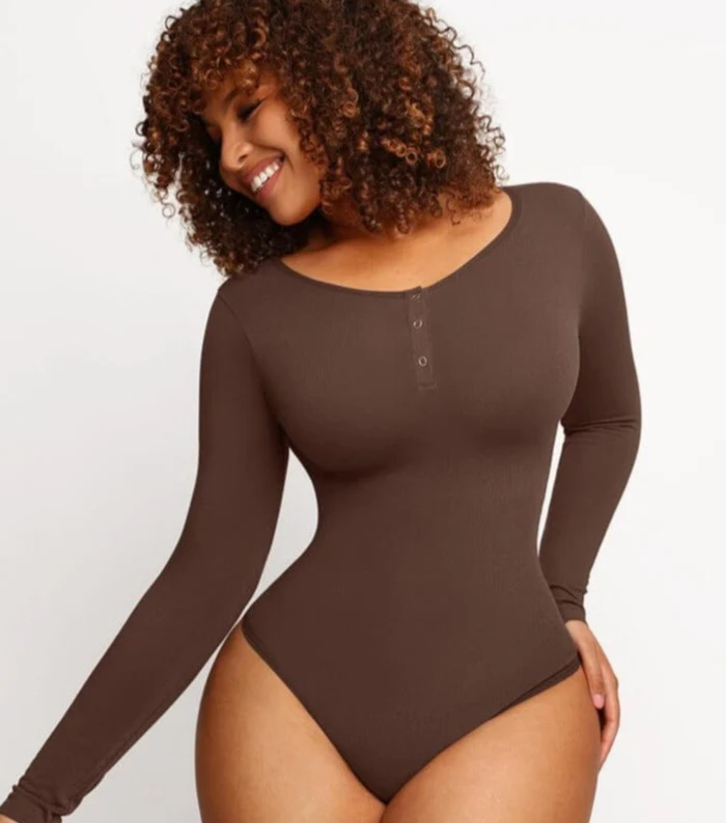 Seamless Button Sleeve - Light Support - Brown