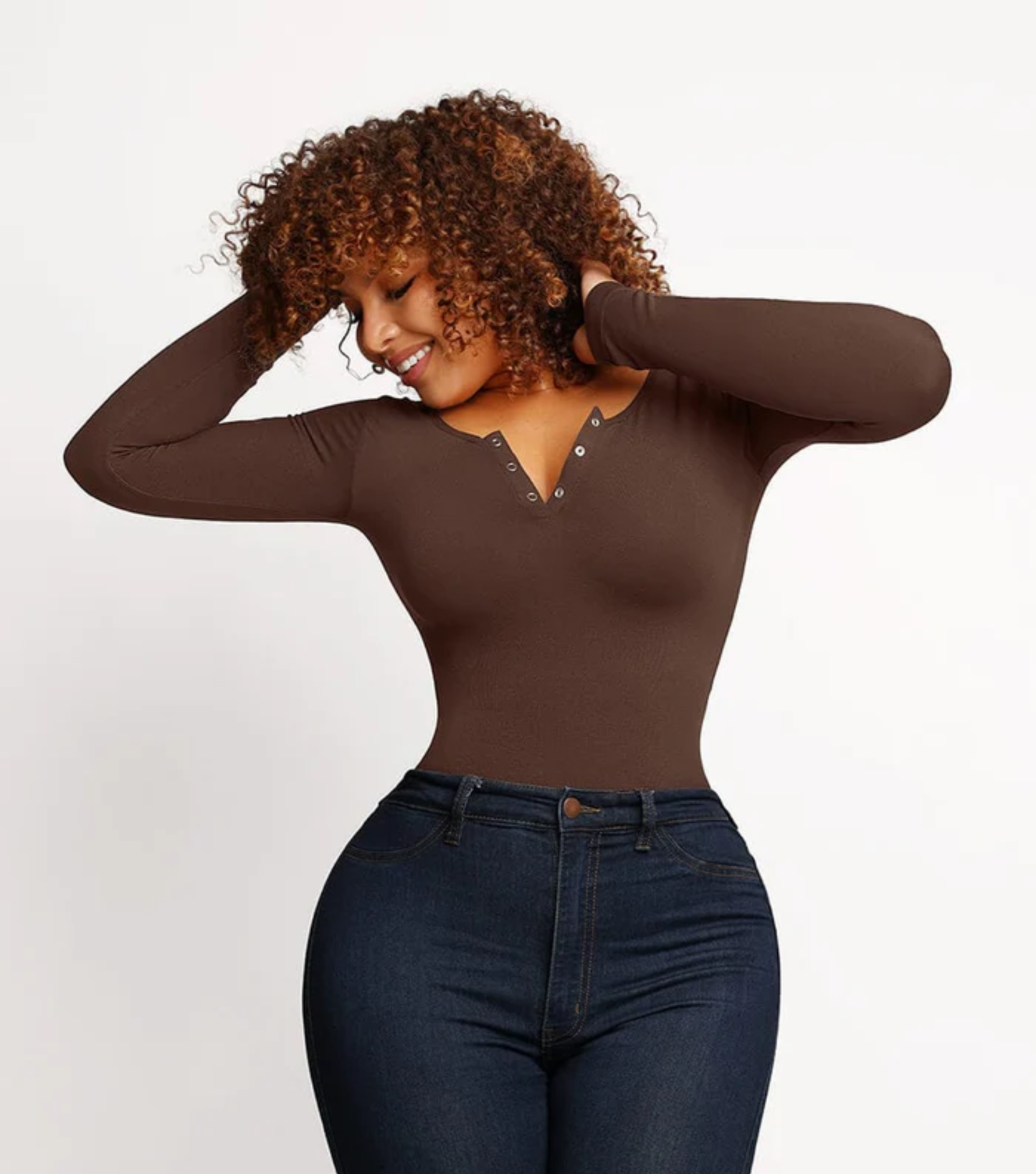 Seamless Button Sleeve - Light Support - Brown