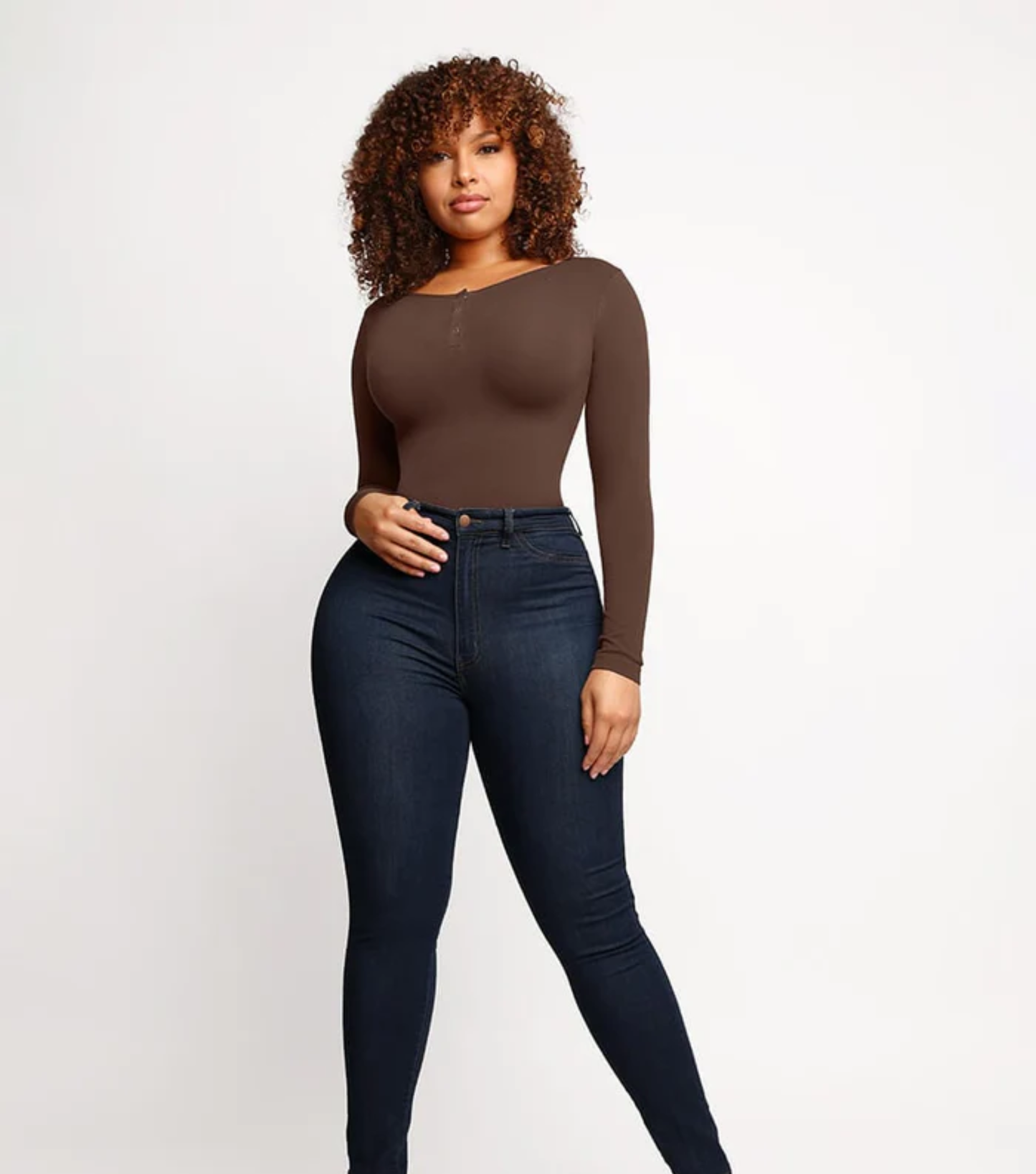 Seamless Button Sleeve - Light Support - Brown