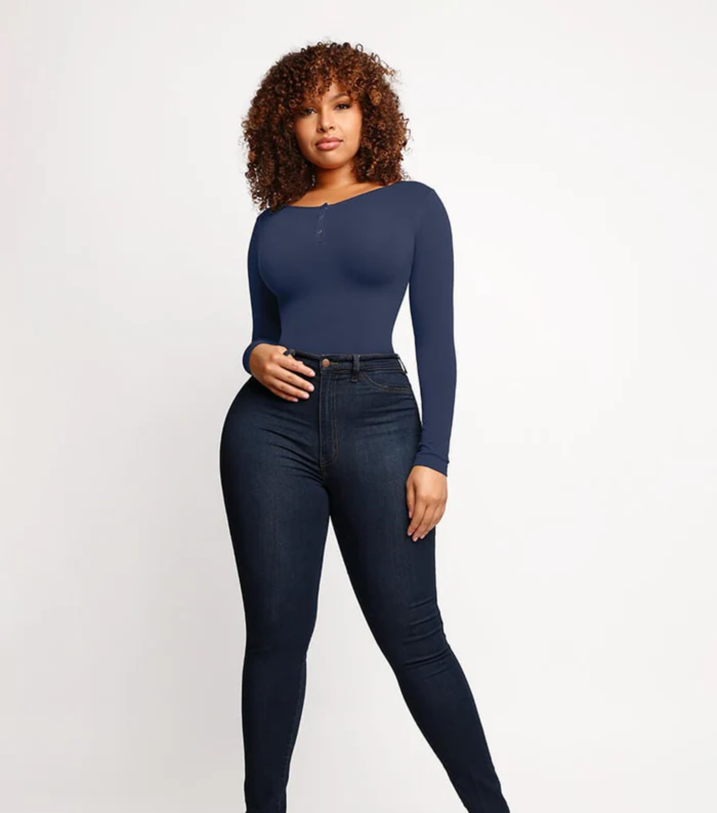 Seamless Button Sleeve - Light Support - Dark blue