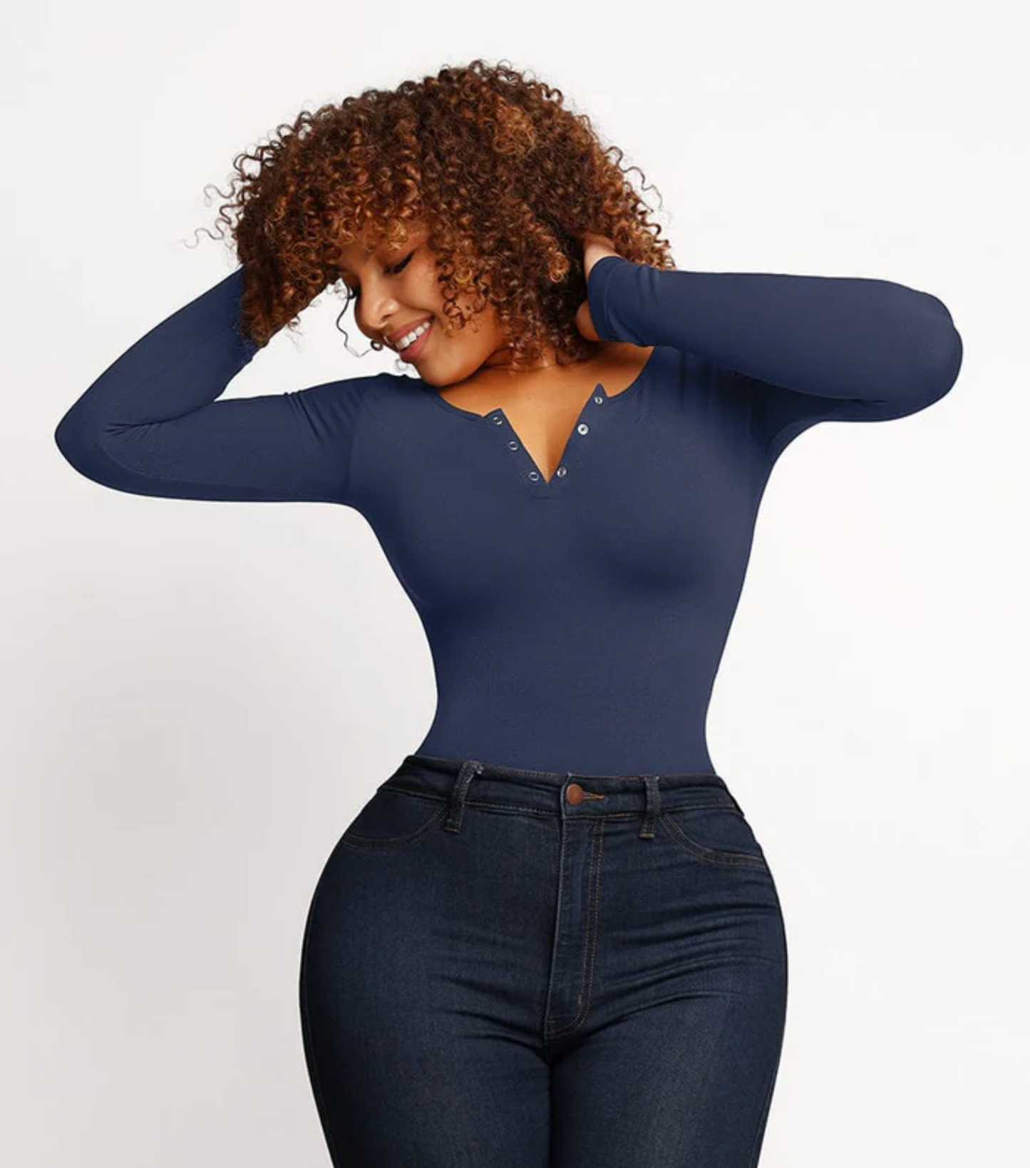 Seamless Button Sleeve - Light Support - Dark blue