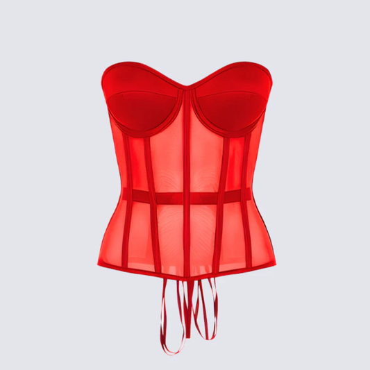 Ava Mesh Corset Top Red