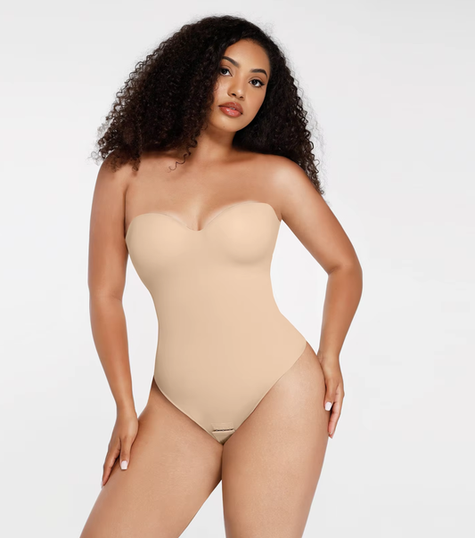 Strap Removable Waist And Abdomen Shaping Thong Bodysuit