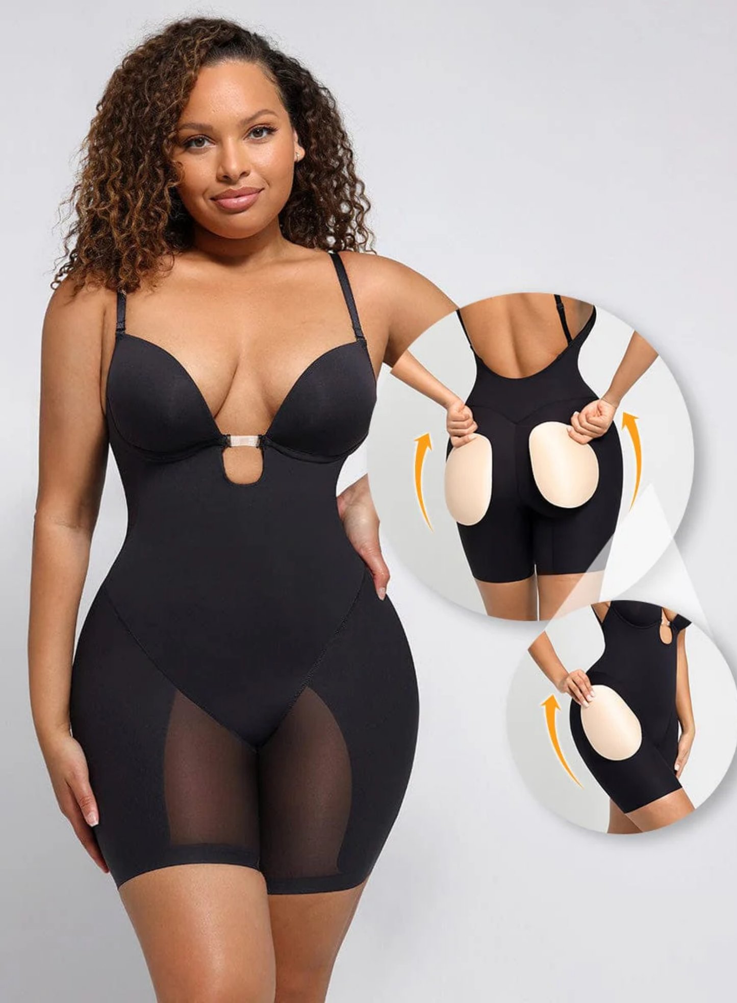 Backless Shapewear With Removable Butt And Hips Pads - Ар задгай, өгзөг ташааны нэмэлт падтай - Black