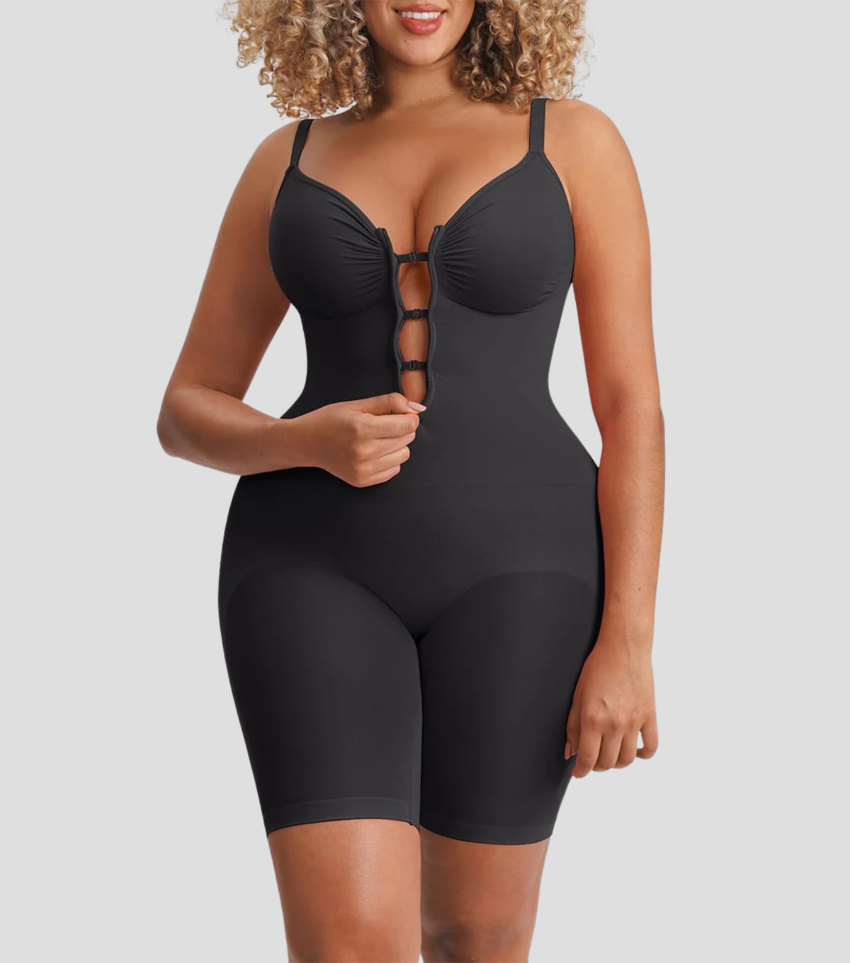 Seamless Zipper Bodysuit Full Black