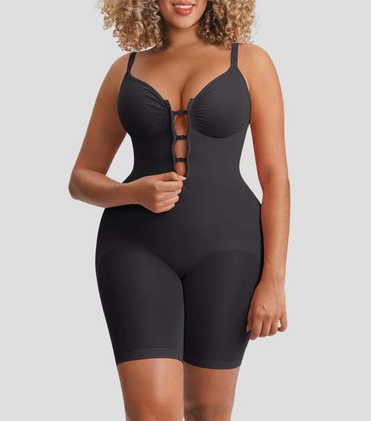 Seamless Zipper Bodysuit Full Black