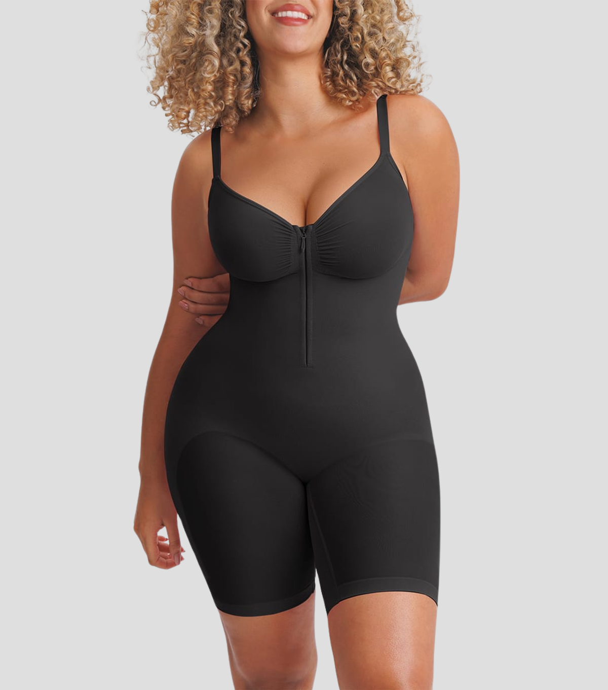 Seamless Zipper Bodysuit Full Black