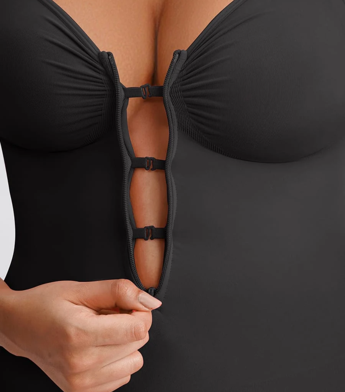 Seamless Zipper Bodysuit Full Black