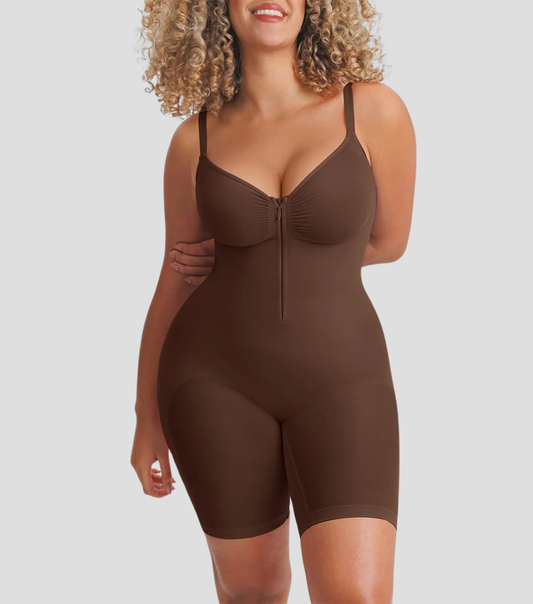 Seamless Zipper Bodysuit Full Brown