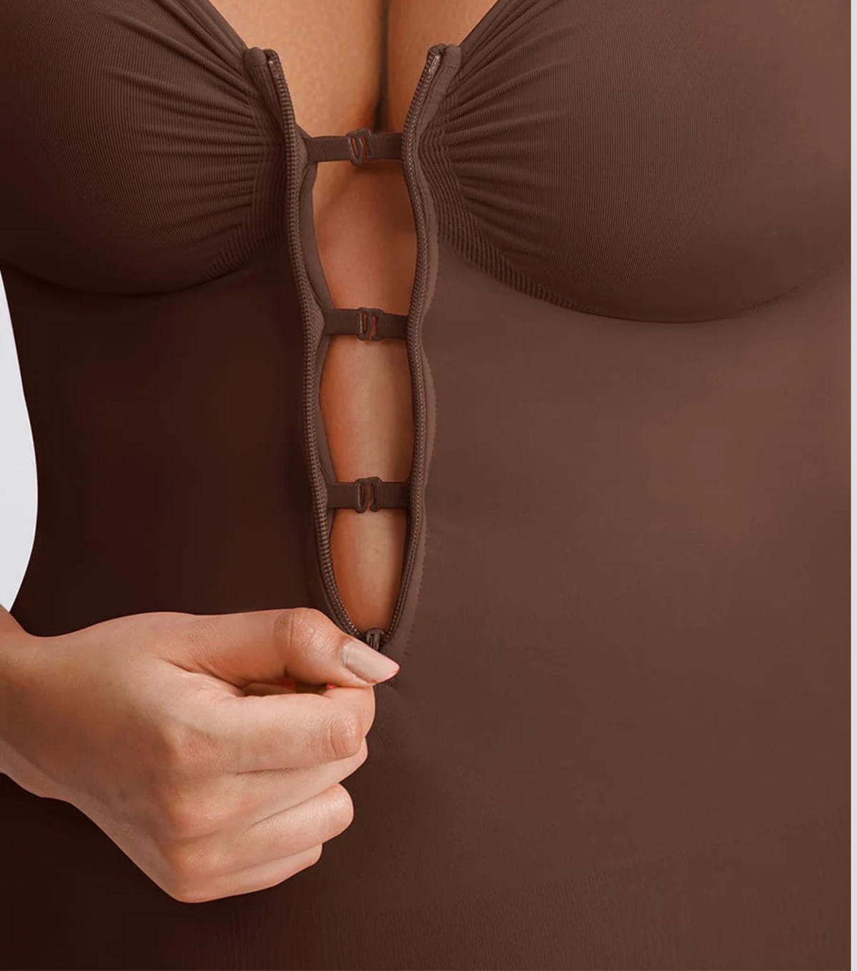 Seamless Zipper Bodysuit Full Brown