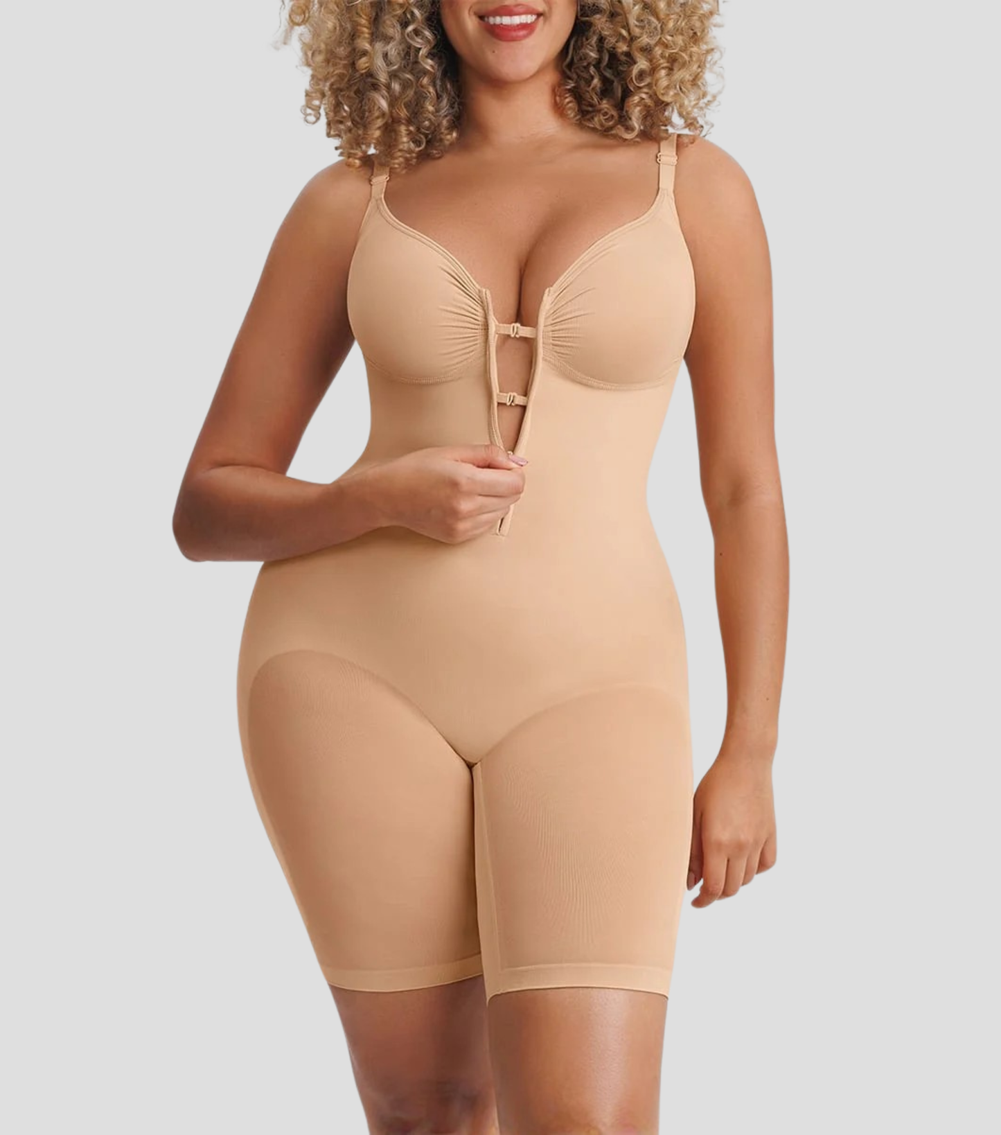 Seamless Zipper Bodysuit Full Beige