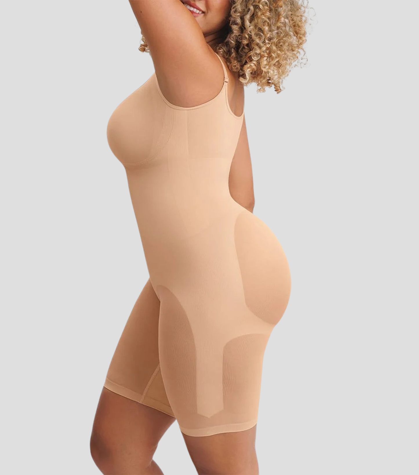 Seamless Zipper Bodysuit Full Beige