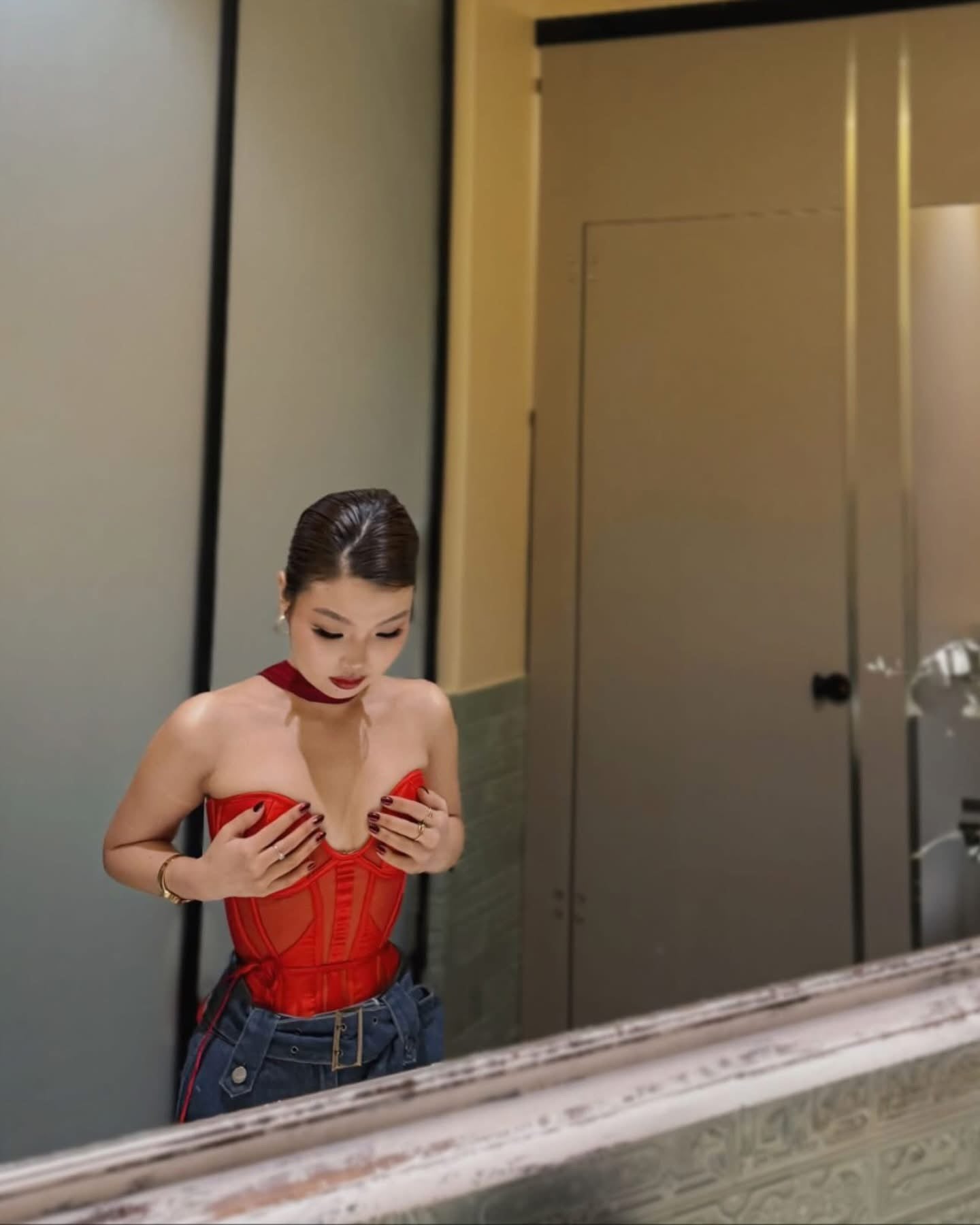 Luna Mesh Corset Top Red